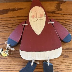 Handcrafted Wooden Santa Figurine - Red and Black